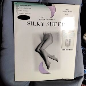 Vtg JC Penney Sheer Caress Silky Sheer Control Top Pantyhose Long Light Orchid